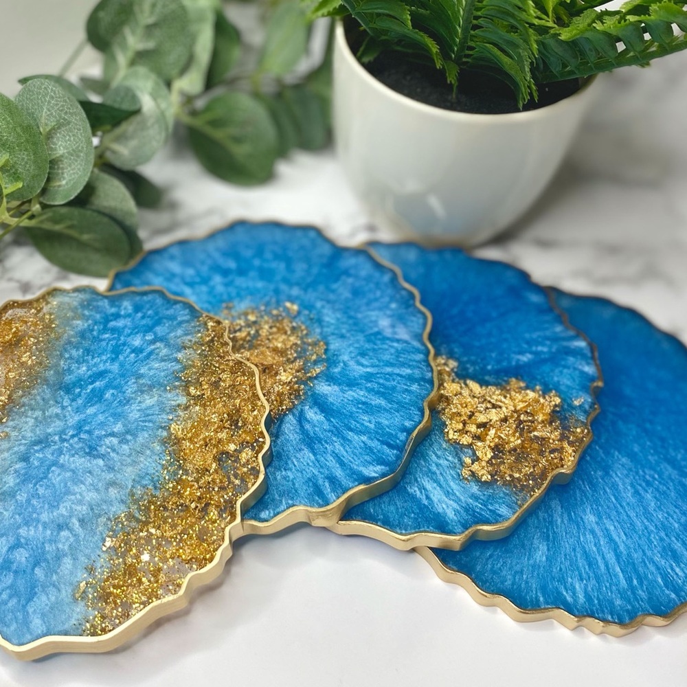 Blue and Gold Geode Coasters - Picture 2 of 10